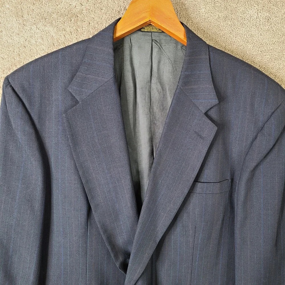 Towncraft Jacket Mens 48R Blue Red Green Striped Blazer 2 Btn Worsted Wool Blend